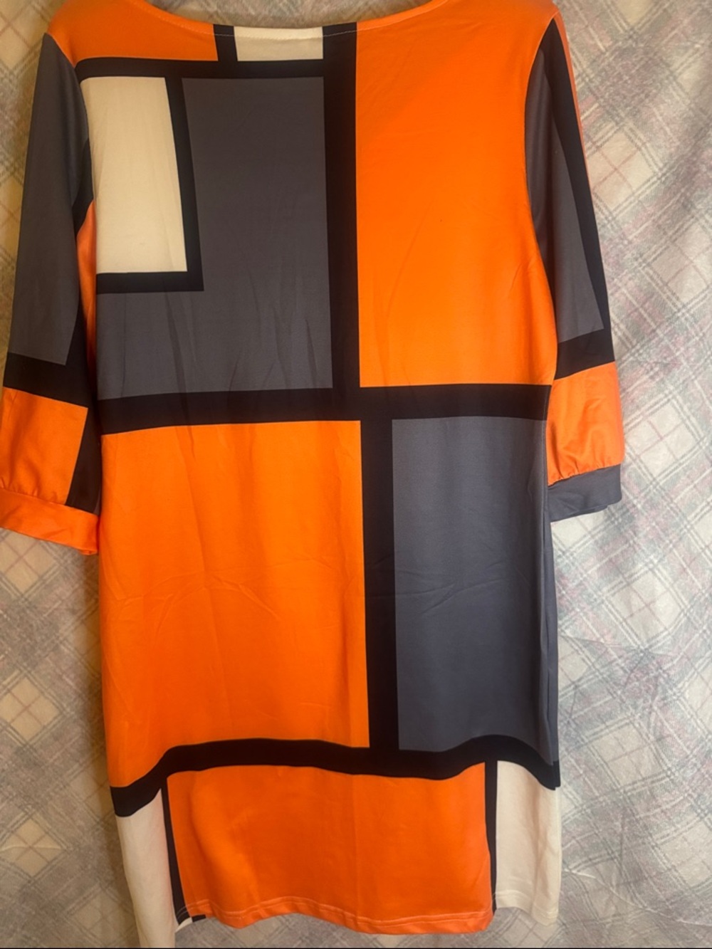 Noracora Colorblock V-Neck Midi Dress in Orange, Gray & White - Picture 5 of 5